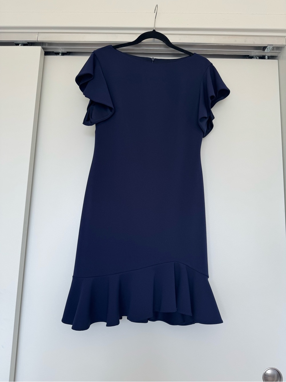Vince Camuto Navy Ruffle-Hem Shift Dress